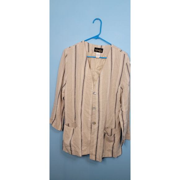 VTG REQUIREMENTS WOMEN'S SZ12 LIGHTWEIGHT BUSINESS CAREER JACKET STRIPES BEIGE - Picture 1 of 2